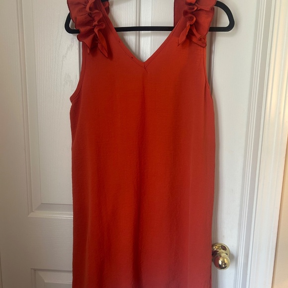 Orange Ruffle Sleeveless Entro Dress Size Large - Picture 4 of 6